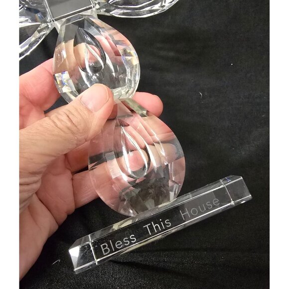 9" Oleg Cassini Crystal Cross Figurine Bless This House Inscription On Base - Picture 2 of 4